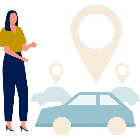 Girl looking at cabs location  Illustration