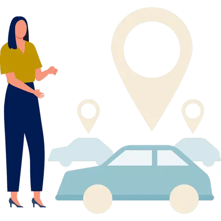 Girl looking at cabs location  Illustration