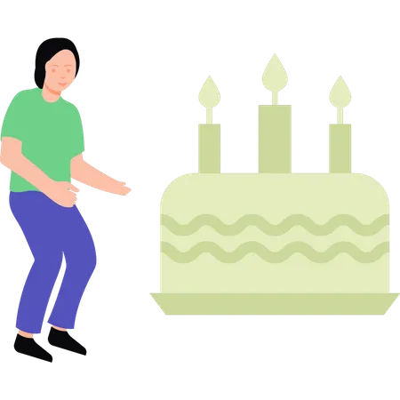 Girl looking at cake  Illustration