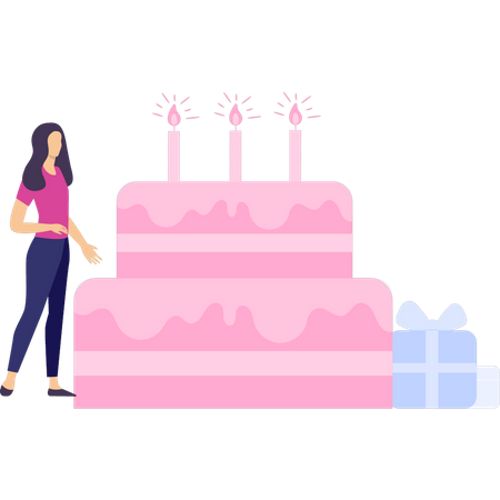 Girl looking at cake  Illustration