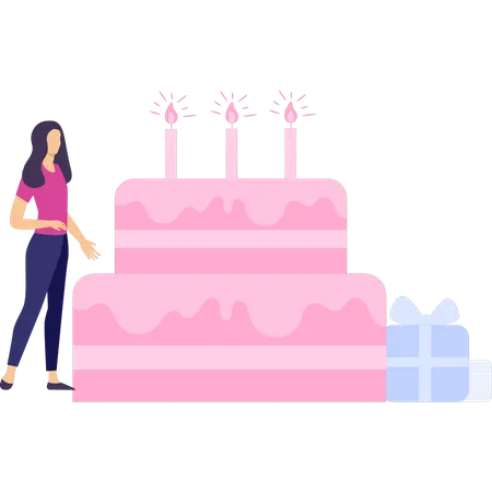 Girl looking at cake  Illustration