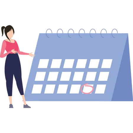 Girl looking at calendar reminder  Illustration