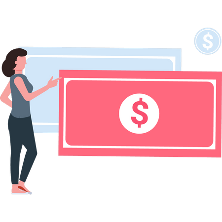 Girl looking at cash  Illustration