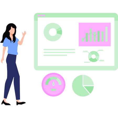 Girl  looking at  chart graph  Illustration