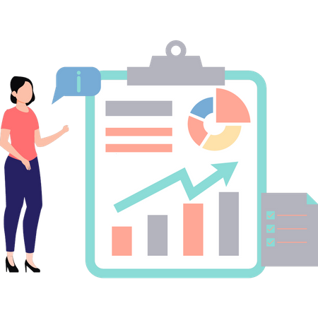 Girl looking at chart report  Illustration