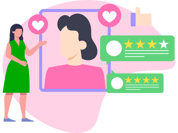 Girl looking at Chat reviews  Illustration