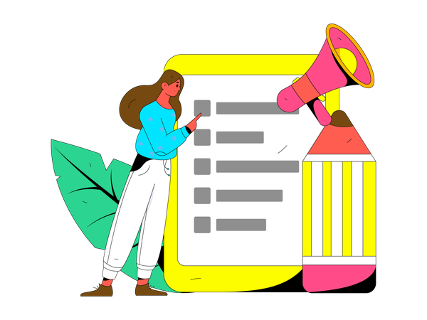 Girl looking at checklist board  Illustration