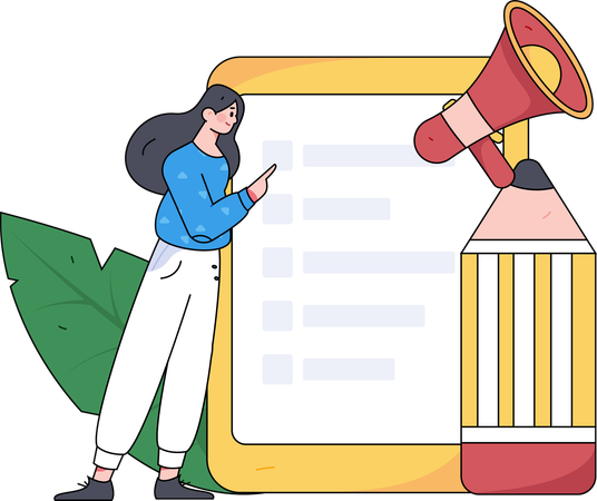 Girl looking at checklist board  Illustration