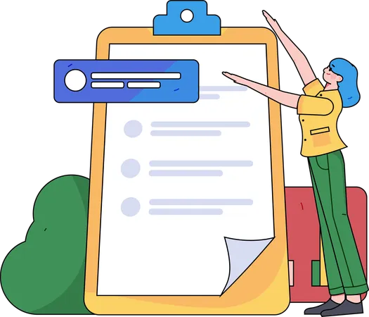 Girl looking at checklist board  Illustration