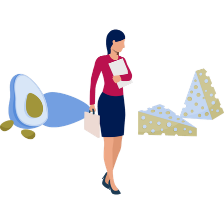 Girl looking at cheese piece  Illustration