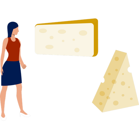 Girl looking at cheese product  Illustration