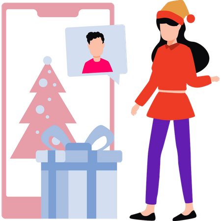 Girl looking at Christmas present  Illustration