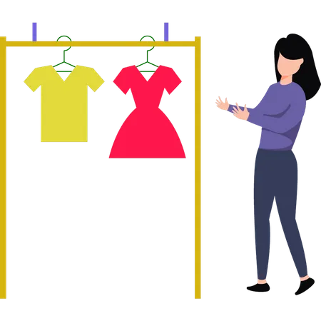 The Girl Is Looking At The Clothes Illustration