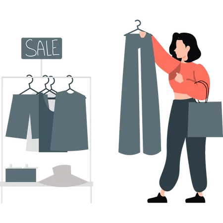 Girl looking at clothes sale  Illustration