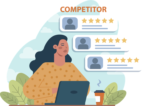 Girl looking at competitor review  Illustration