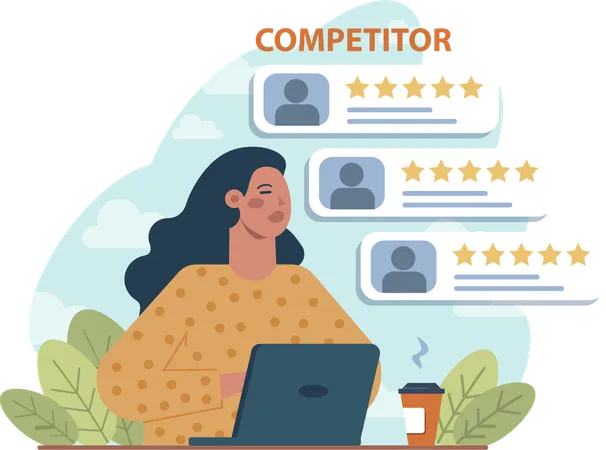 Girl looking at competitor review  Illustration