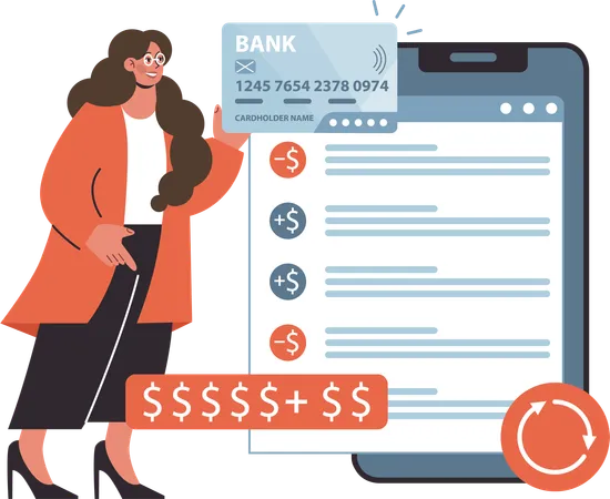 Girl looking at credit card statement  Illustration