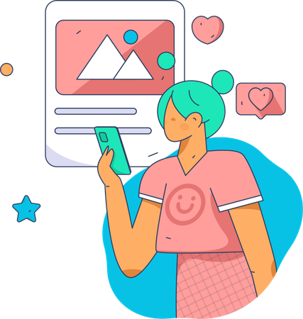 Girl looking at customer feedback  Illustration