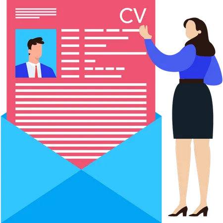 A Girl Is Looking At A Mans CV Illustration