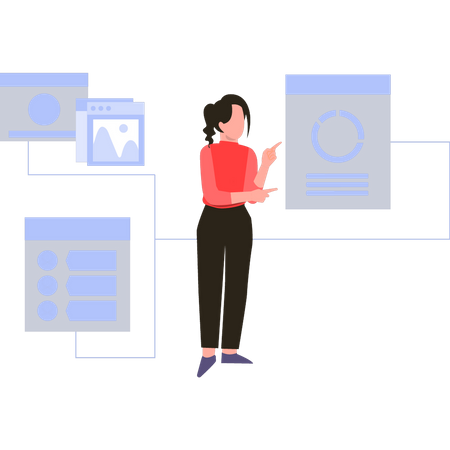 Girl looking at data statistics  Illustration