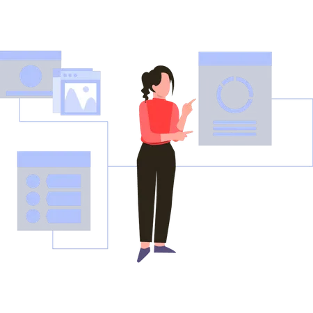 Girl looking at data statistics  Illustration