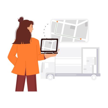 Girl looking at Delivery tracking Map  Illustration