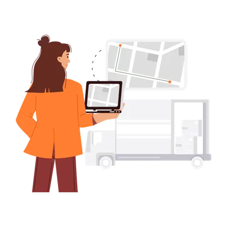 Girl looking at Delivery tracking Map  Illustration