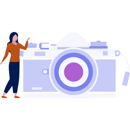 Girl looking at digital camera  Illustration