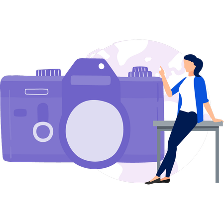 Girl looking at digital camera lens  Illustration