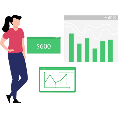 Girl Looking At Dollar Graph  Illustration