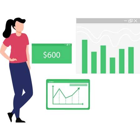 Girl Looking At Dollar Graph  Illustration