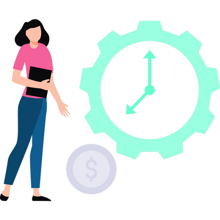 Girl looking at dollar management time  Illustration