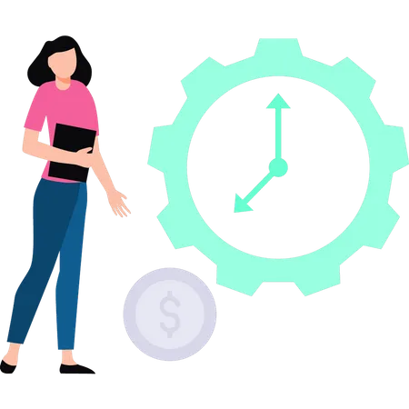 Girl looking at dollar management time  Illustration
