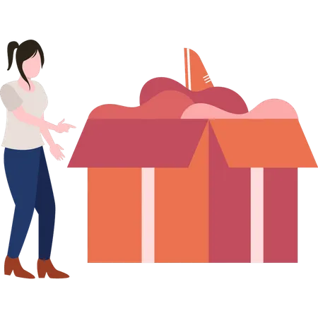 Girl looking at donation box  Illustration