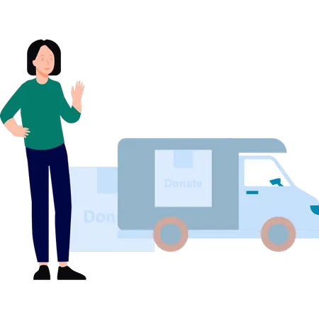 Girl looking at donation truck  Illustration