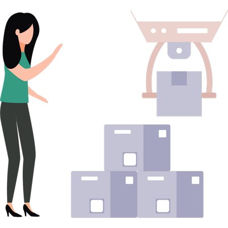 Girl looking at drone delivery parcel  Illustration