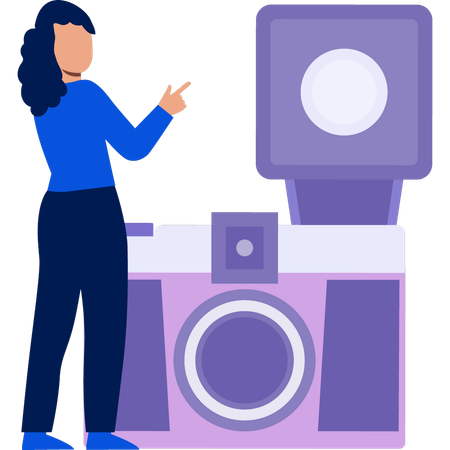 Girl looking at dslr camera  Illustration