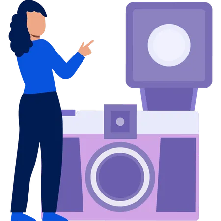 Girl looking at dslr camera  Illustration