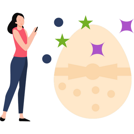 Girl looking at Easter egg  Illustration