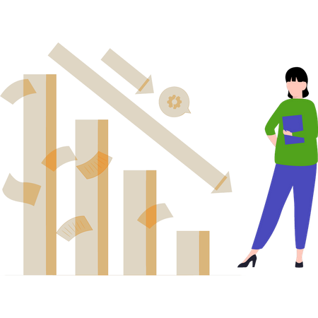 Girl looking at economic fall  Illustration