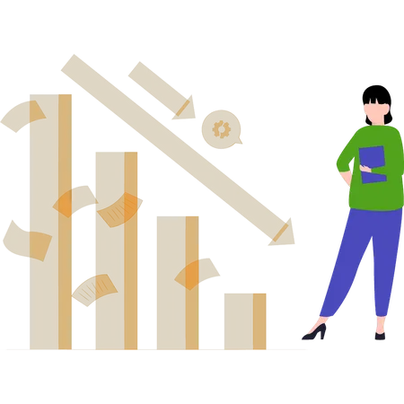 Girl looking at economic fall  Illustration