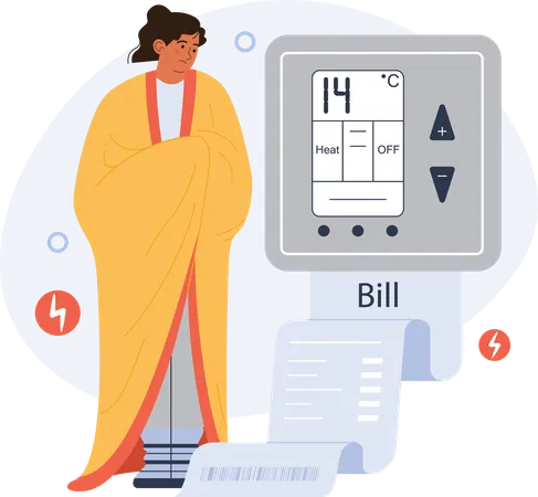 Girl looking at electricity bill  Illustration