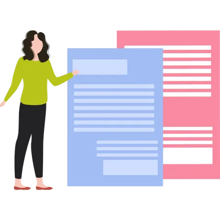Girl looking at file documents  Illustration