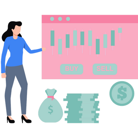 Girl looking at financial analytics  Illustration