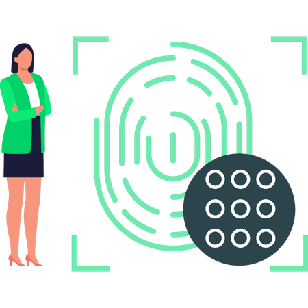 Girl looking at fingerprint password  Illustration