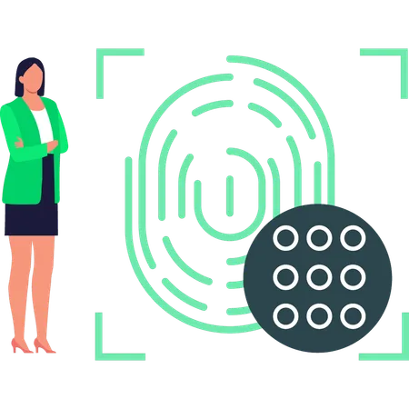 Girl looking at fingerprint password  Illustration