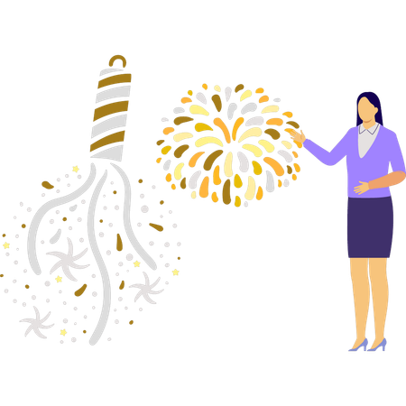 Girl looking at fireworks  Illustration