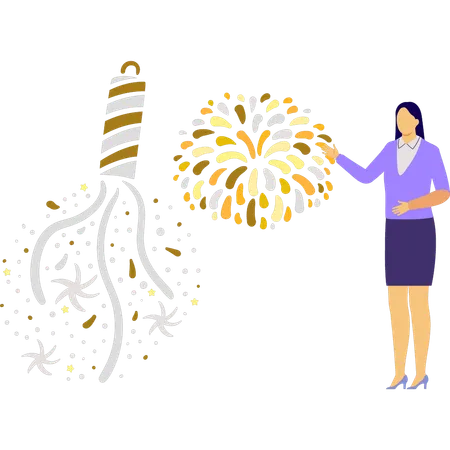 Girl looking at fireworks  Illustration