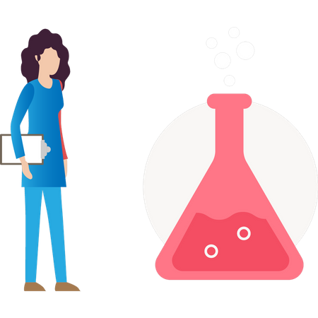 Girl looking at flask  Illustration