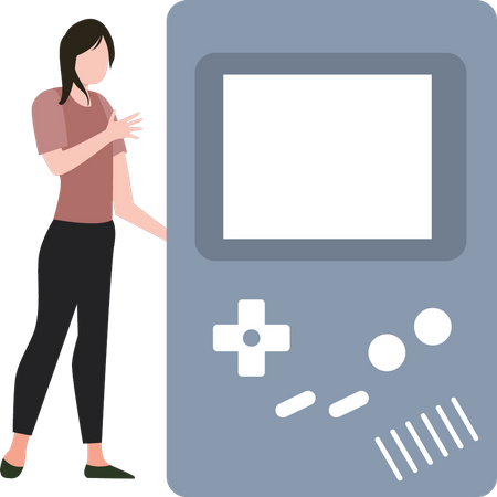 Girl looking at gaming device  Illustration